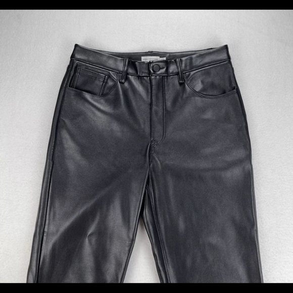 Good American Faux Leather Icon Straight Pants Brown Metallic Women Size 14/32 - Picture 4 of 8